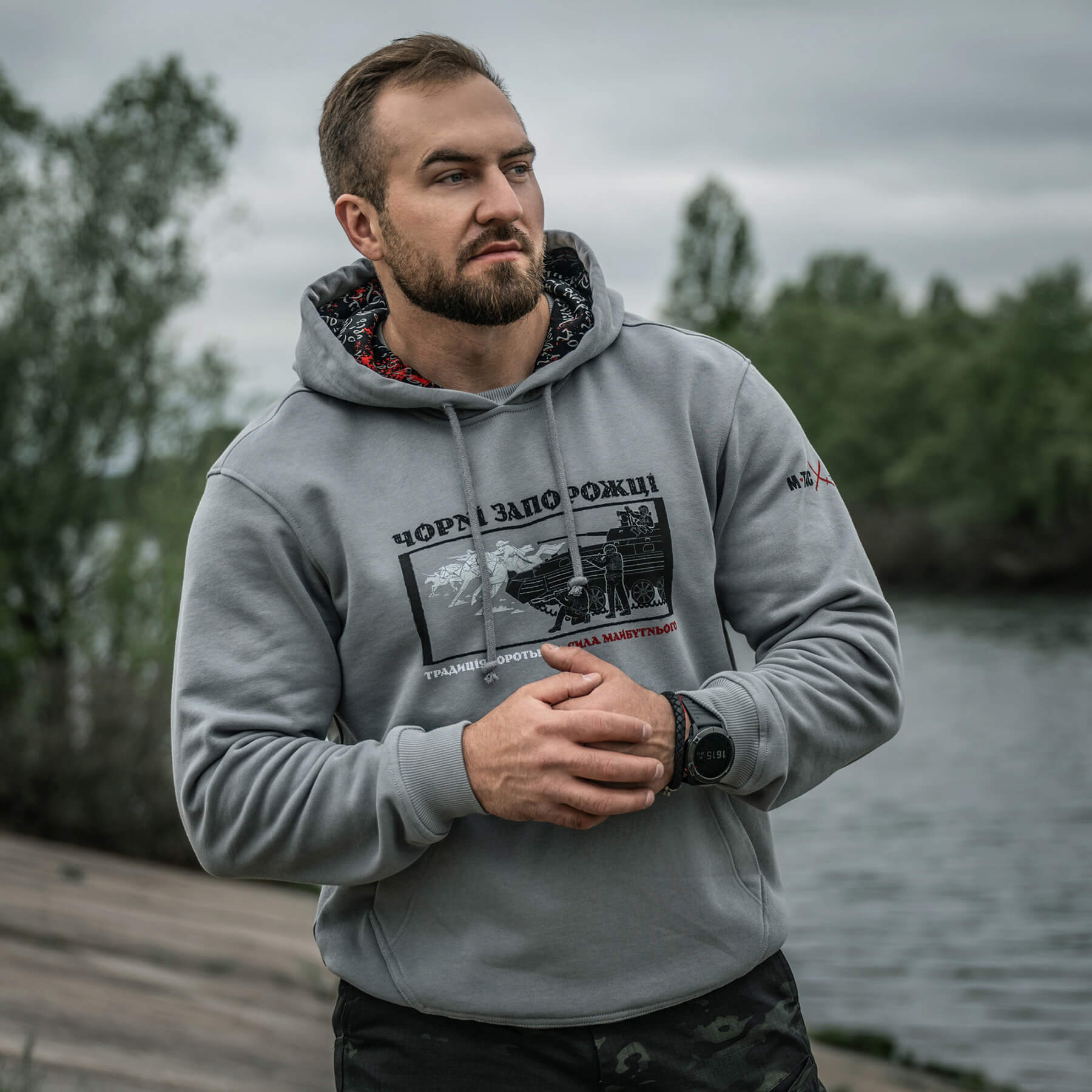 M-Tac кофта Hoodie Чорні Запорожці Cotton Hard Light Grey — 16