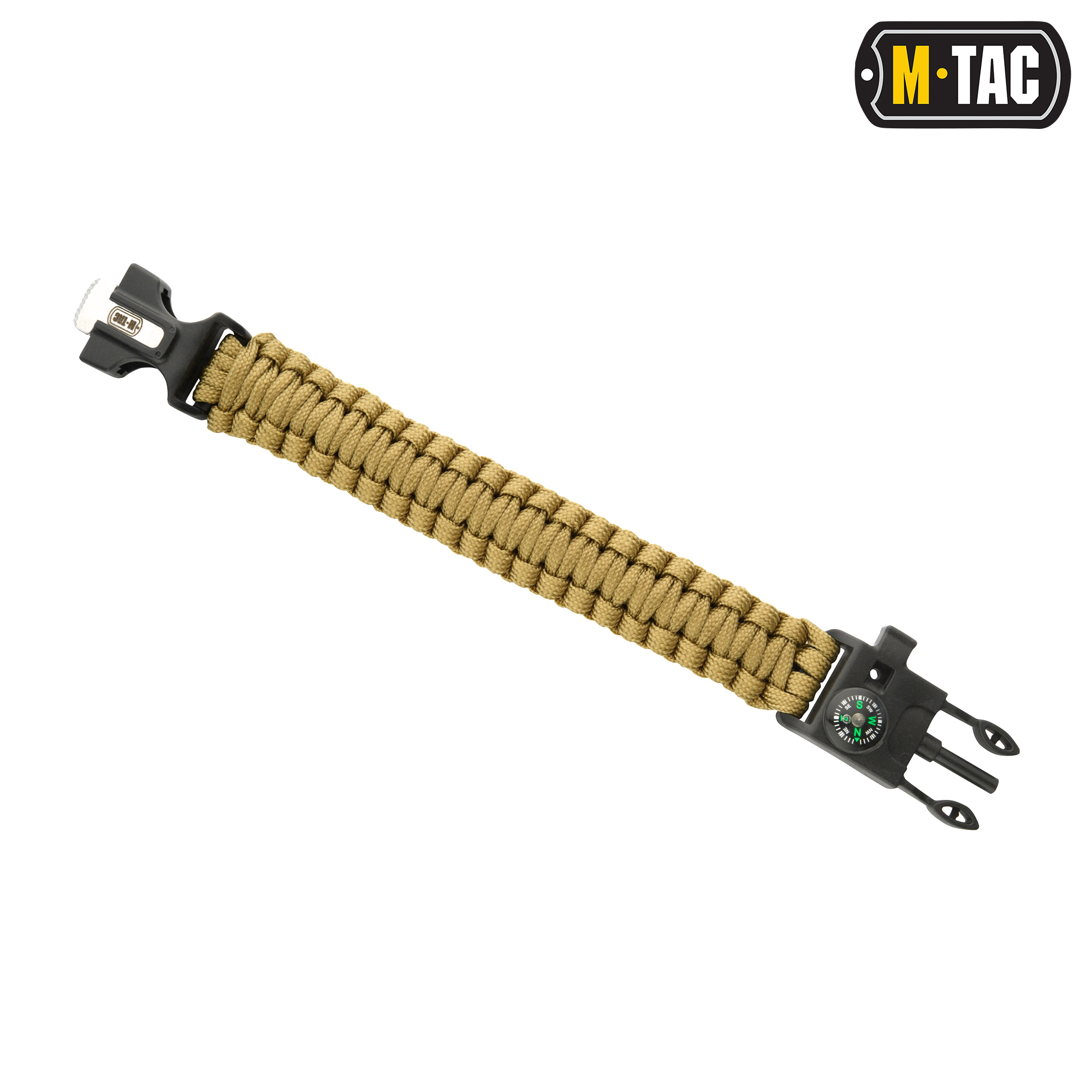M-Tac браслет паракорд с искровысекателем, компасом и свистком Tan — 4