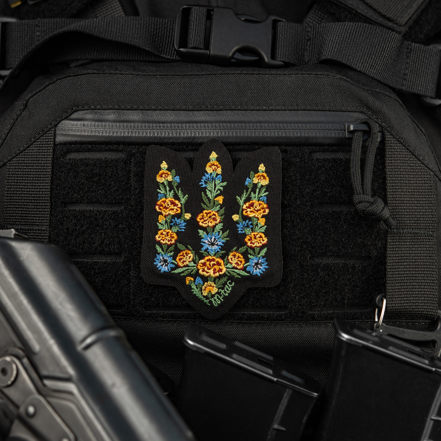 M-Tac нашивка Тризуб Чорнобривці (вишивка) Black — 5