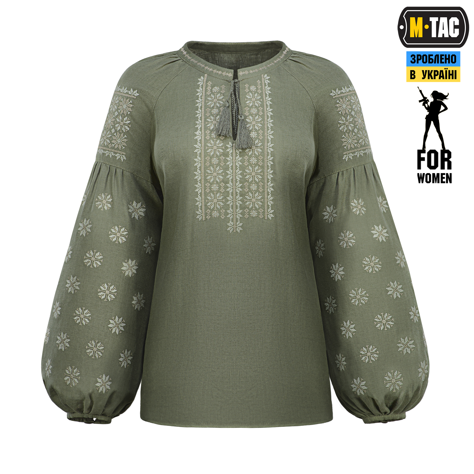 M-Tac вышиванка женская 100% лён олива тип2 — 3