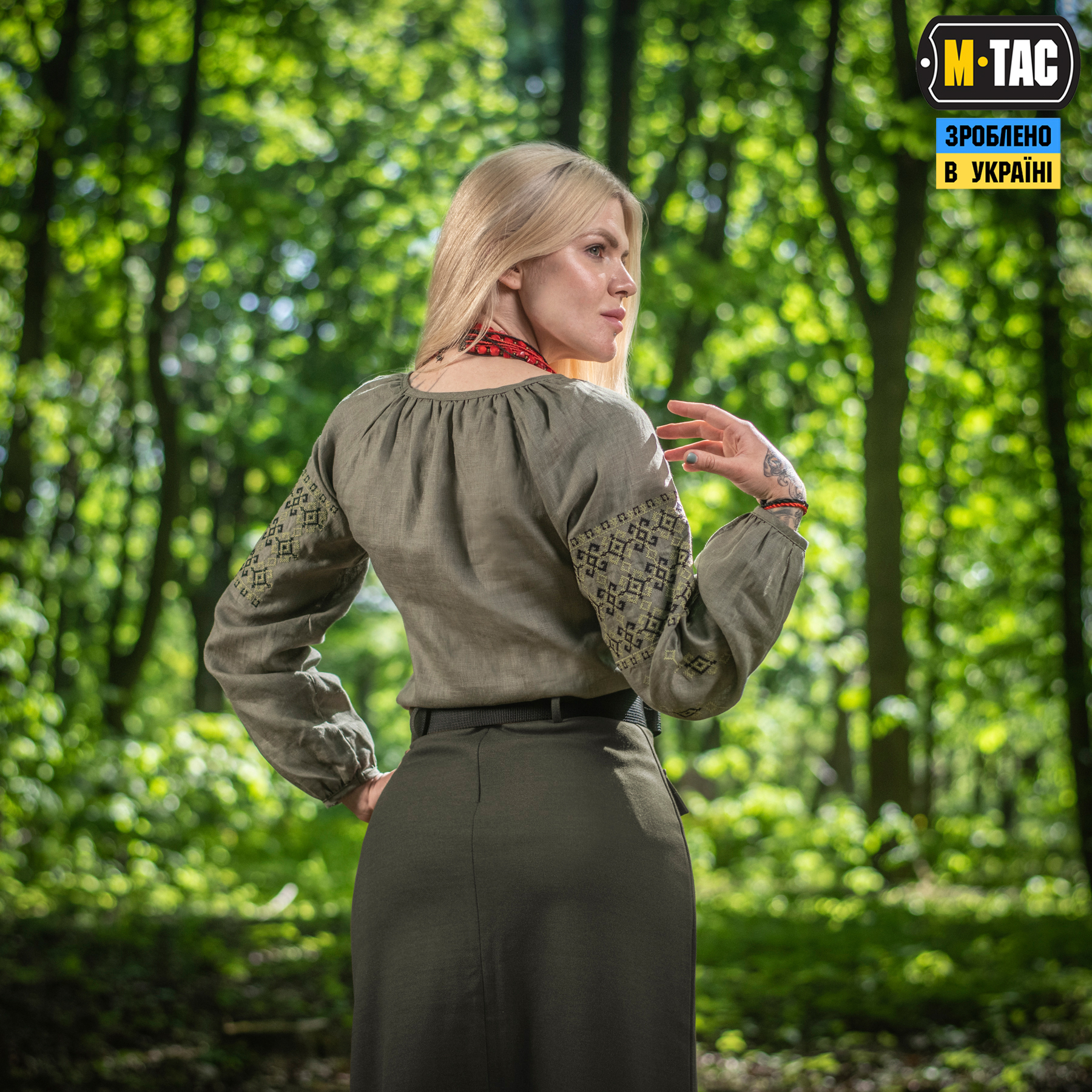 M-Tac вышиванка женская 100% лён олива — 5