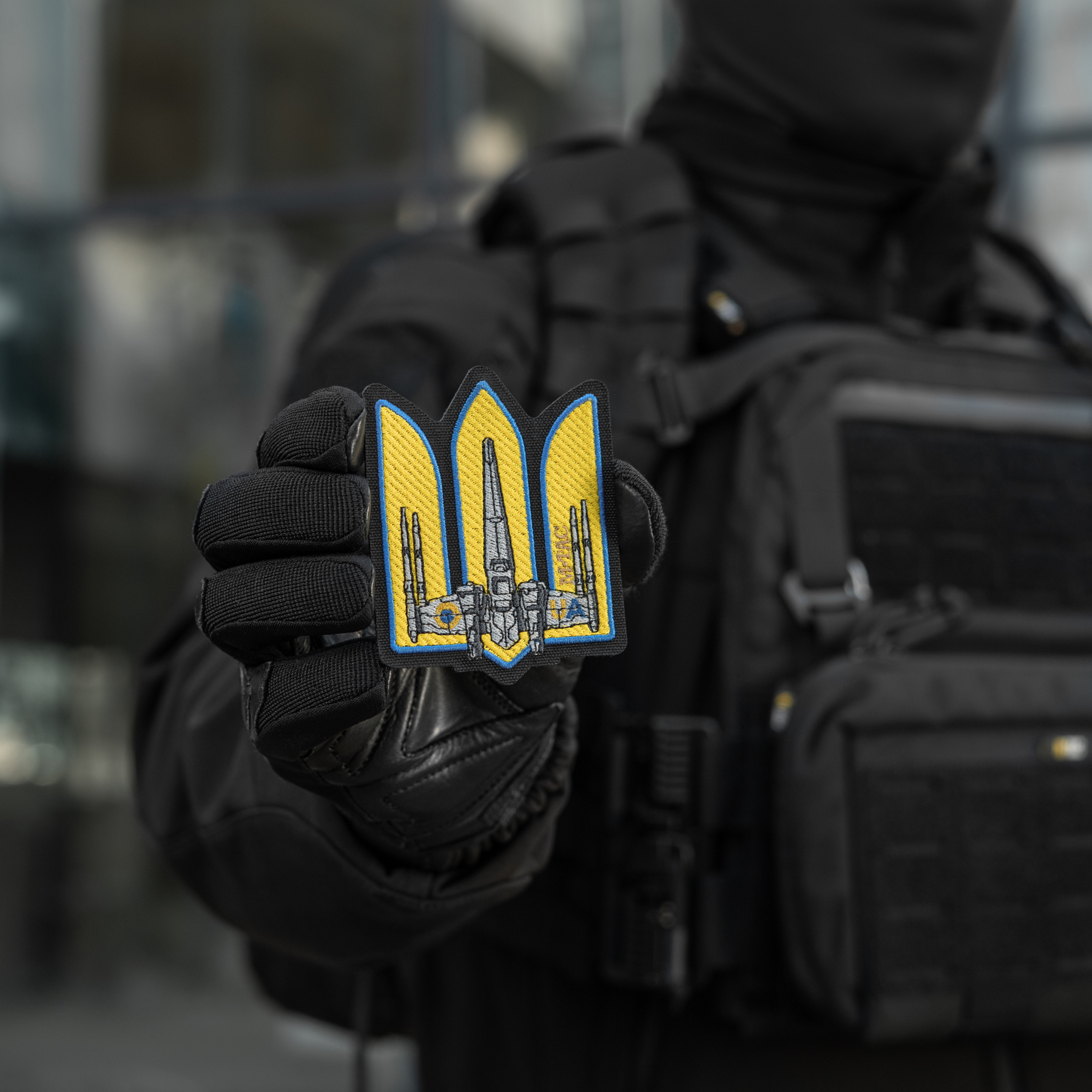 M-Tac нашивка Тризуб UA-Wing (вишивка) Black — 12