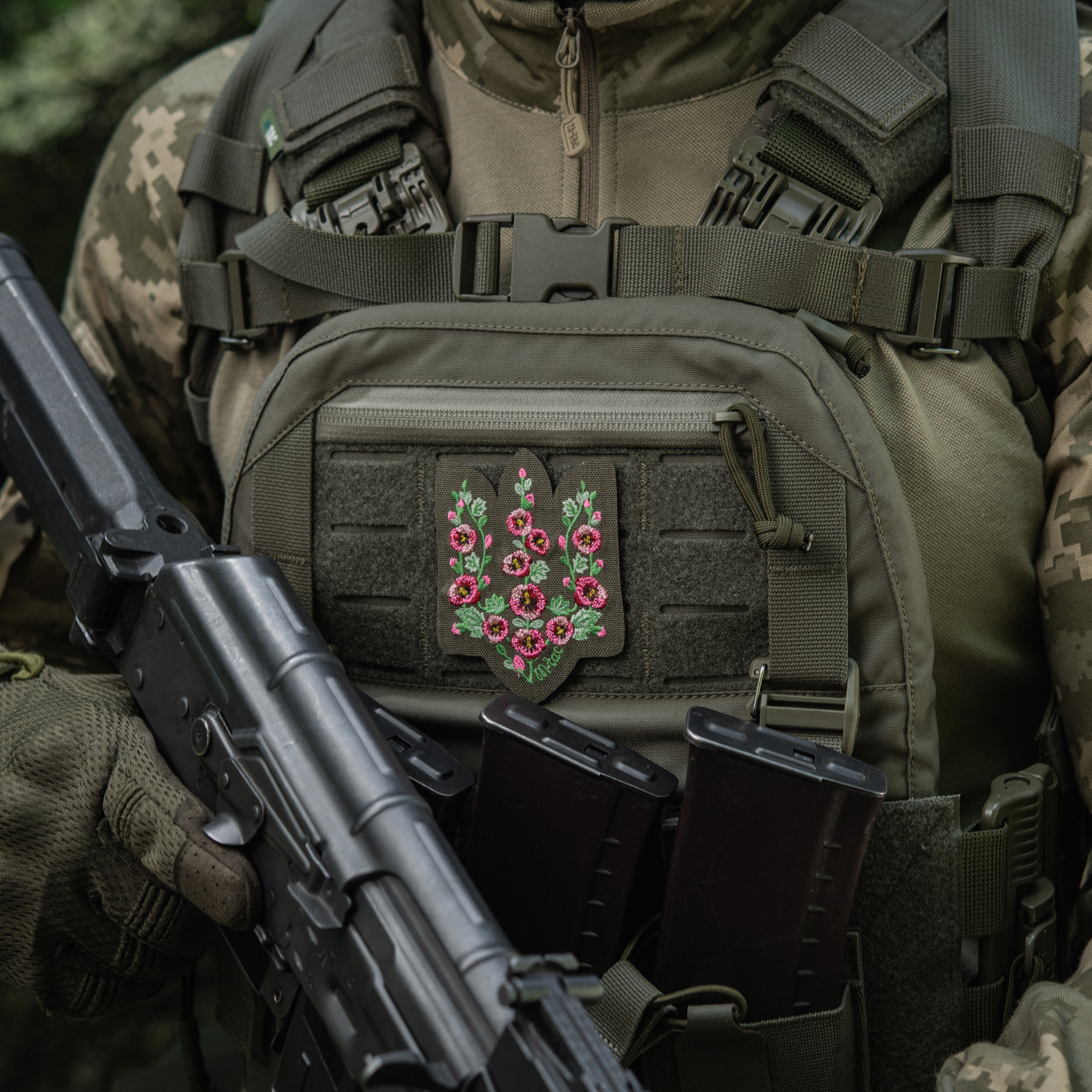 M-Tac нашивка Тризуб рожеві Мальви (вишивка) Ranger Green — 3