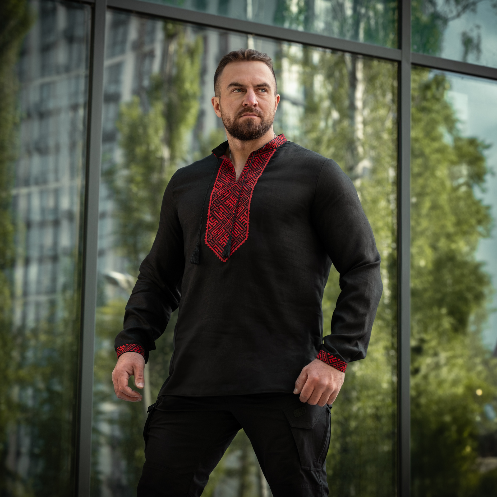 M-Tac вышиванка 100% лён чорний — 9
