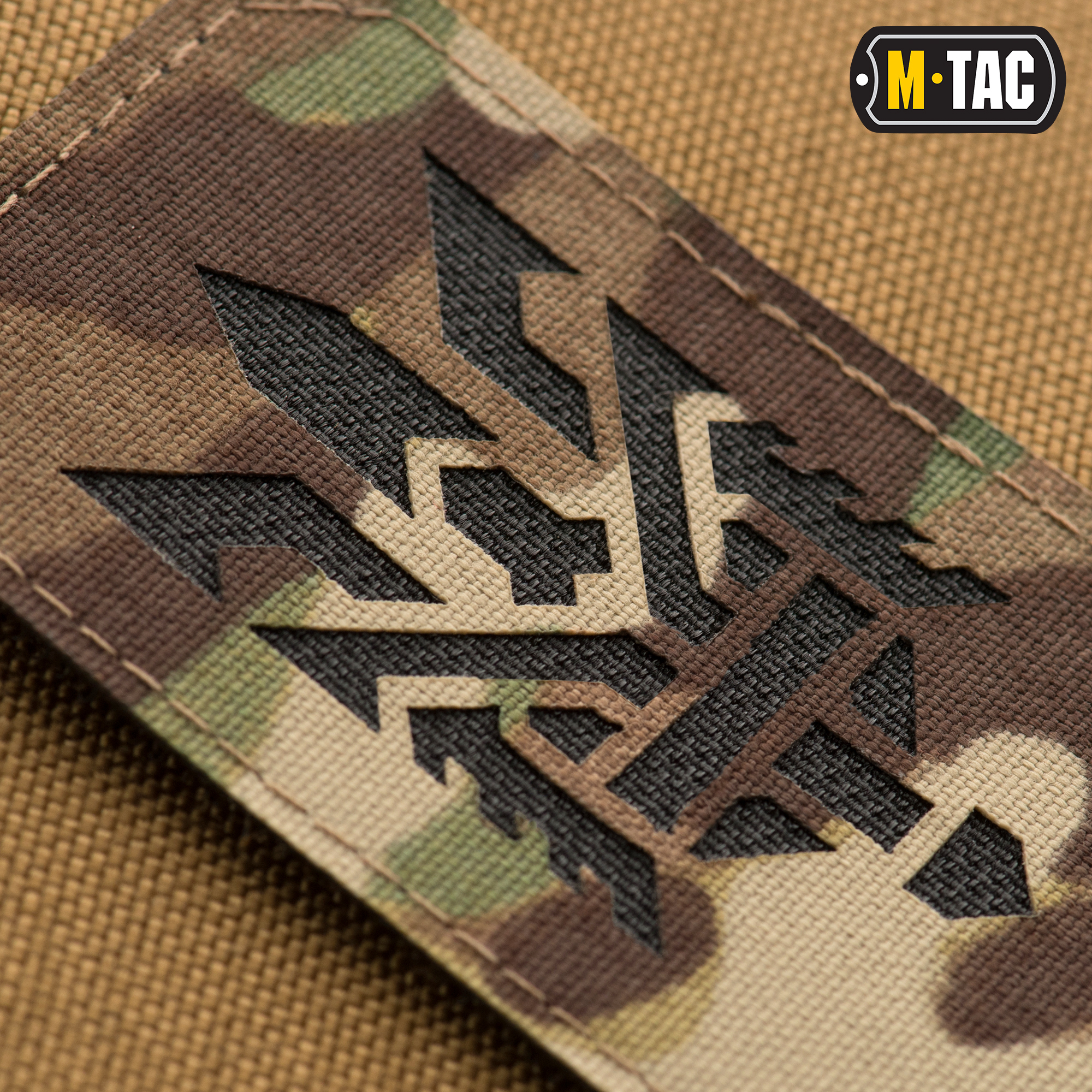M-Tac нашивка Тризуб (стилизация) Laser Cut вертикальная Multicam/Black — 3