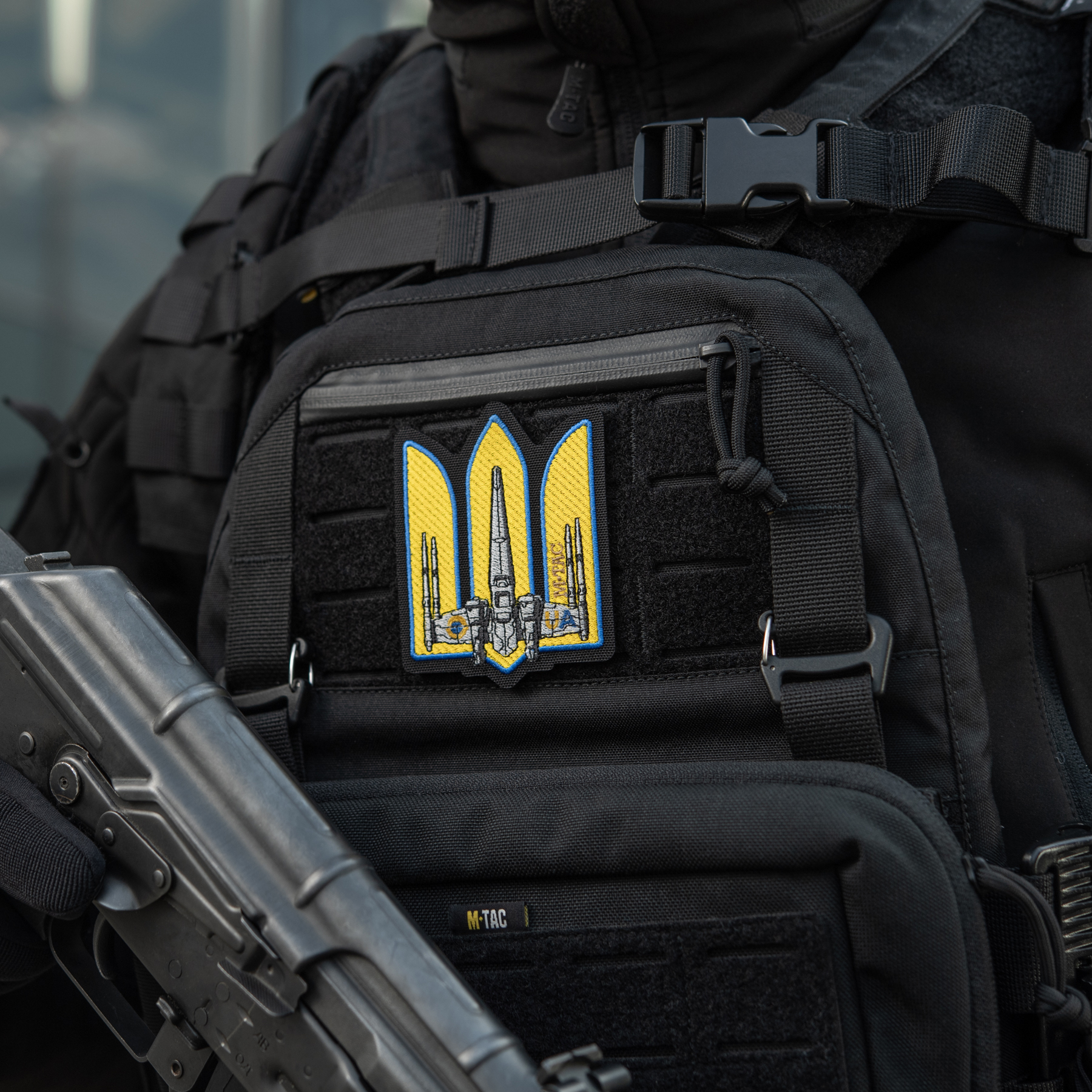 M-Tac нашивка Тризуб UA-Wing (вишивка) Black — 4