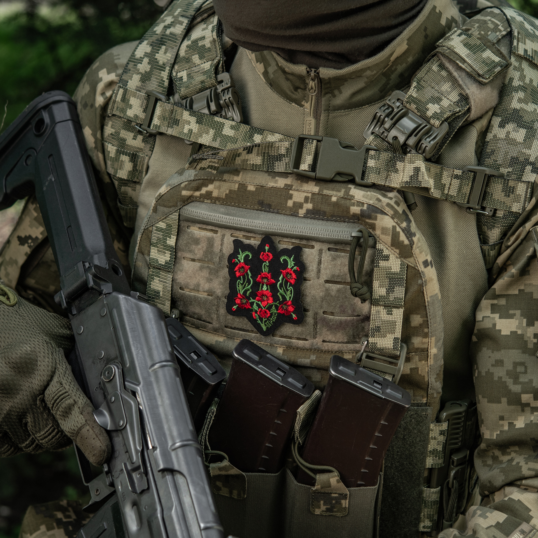 M-Tac нашивка Тризуб Червоний мак (вишивка) Black — 6