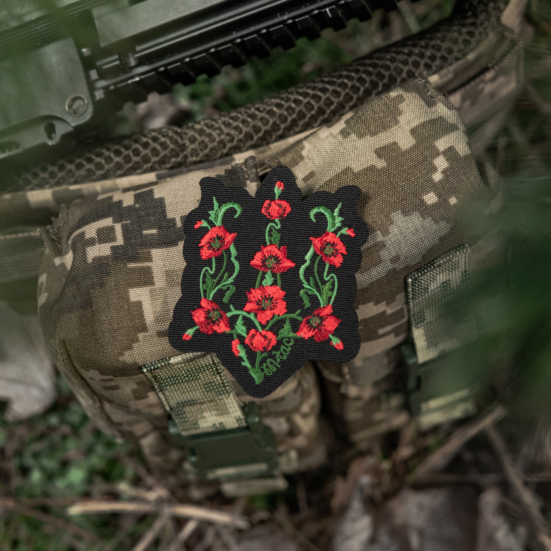 M-Tac нашивка Тризуб Червоний мак (вишивка) Black — 3