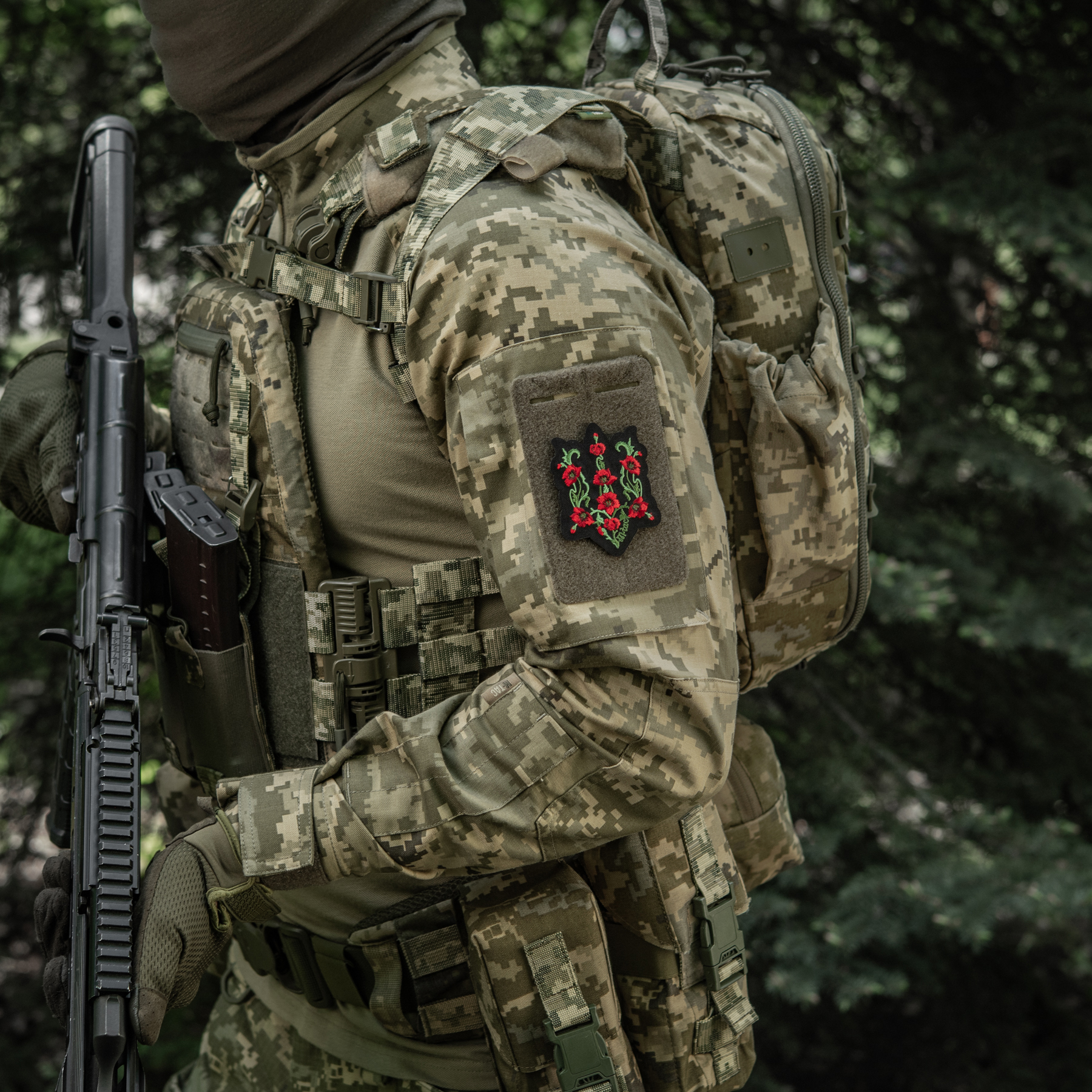 M-Tac нашивка Тризуб Червоний мак (вишивка) Black — 13