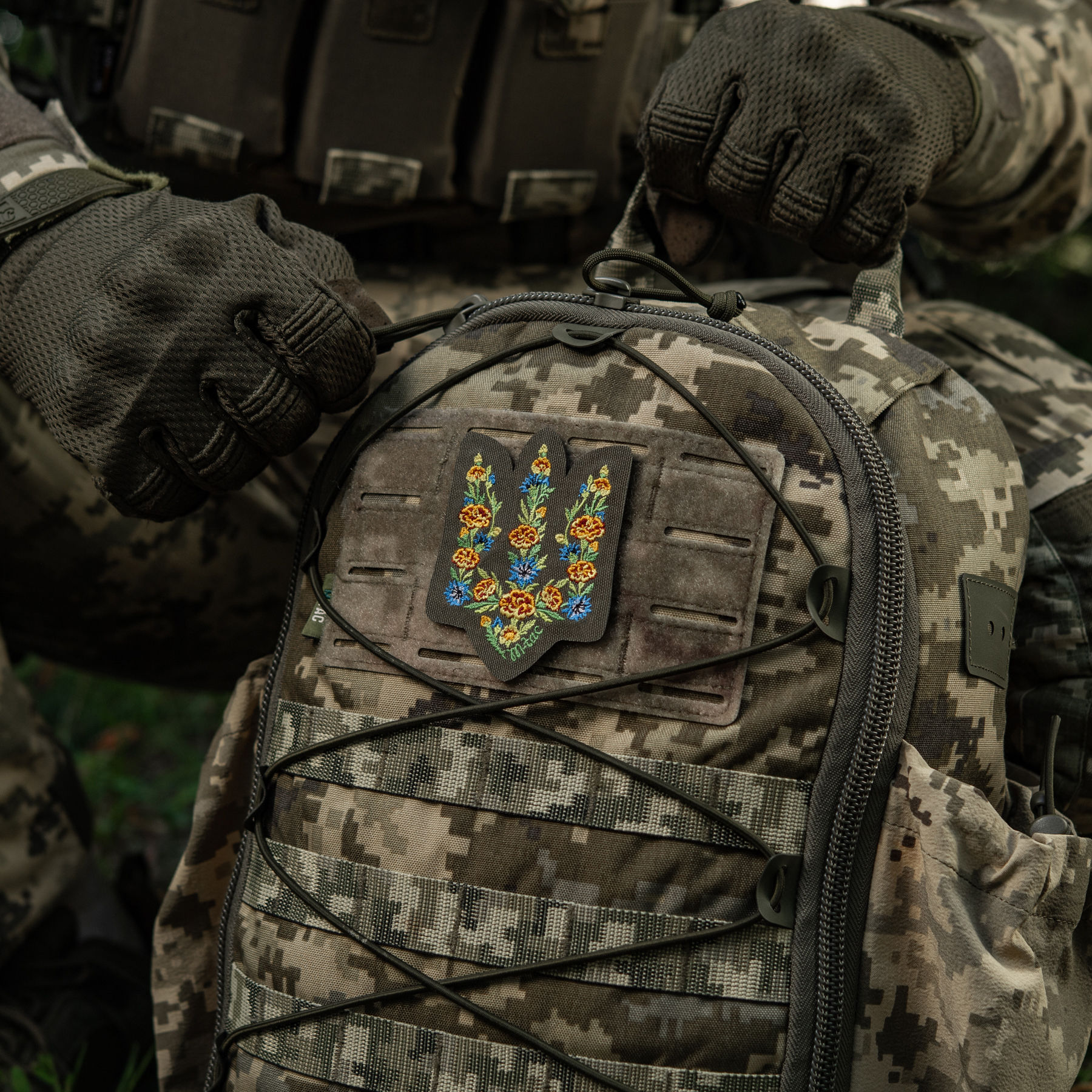 M-Tac нашивка Тризуб Чорнобривці (вишивка) Ranger Green — 16