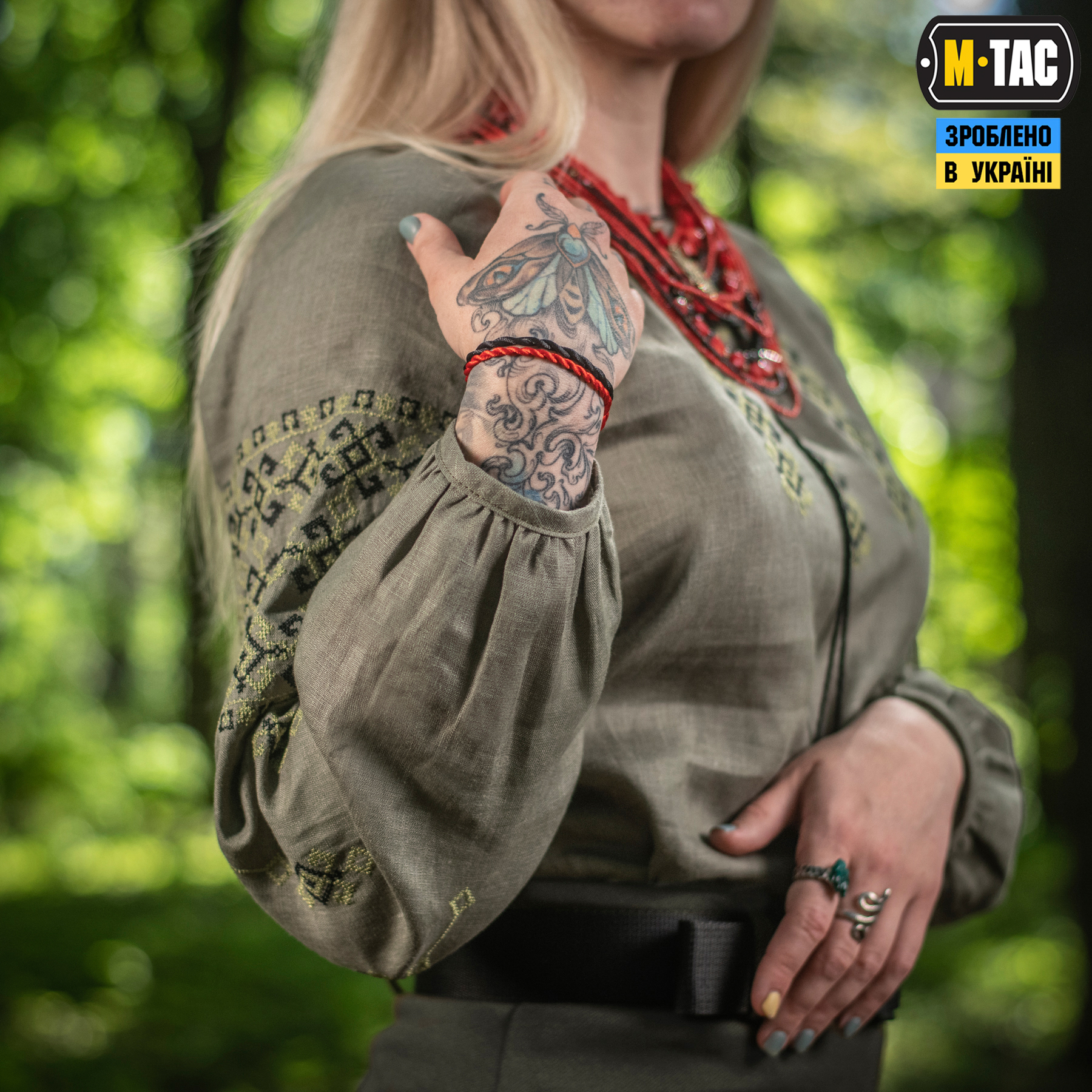 M-Tac вышиванка женская 100% лён олива — 9