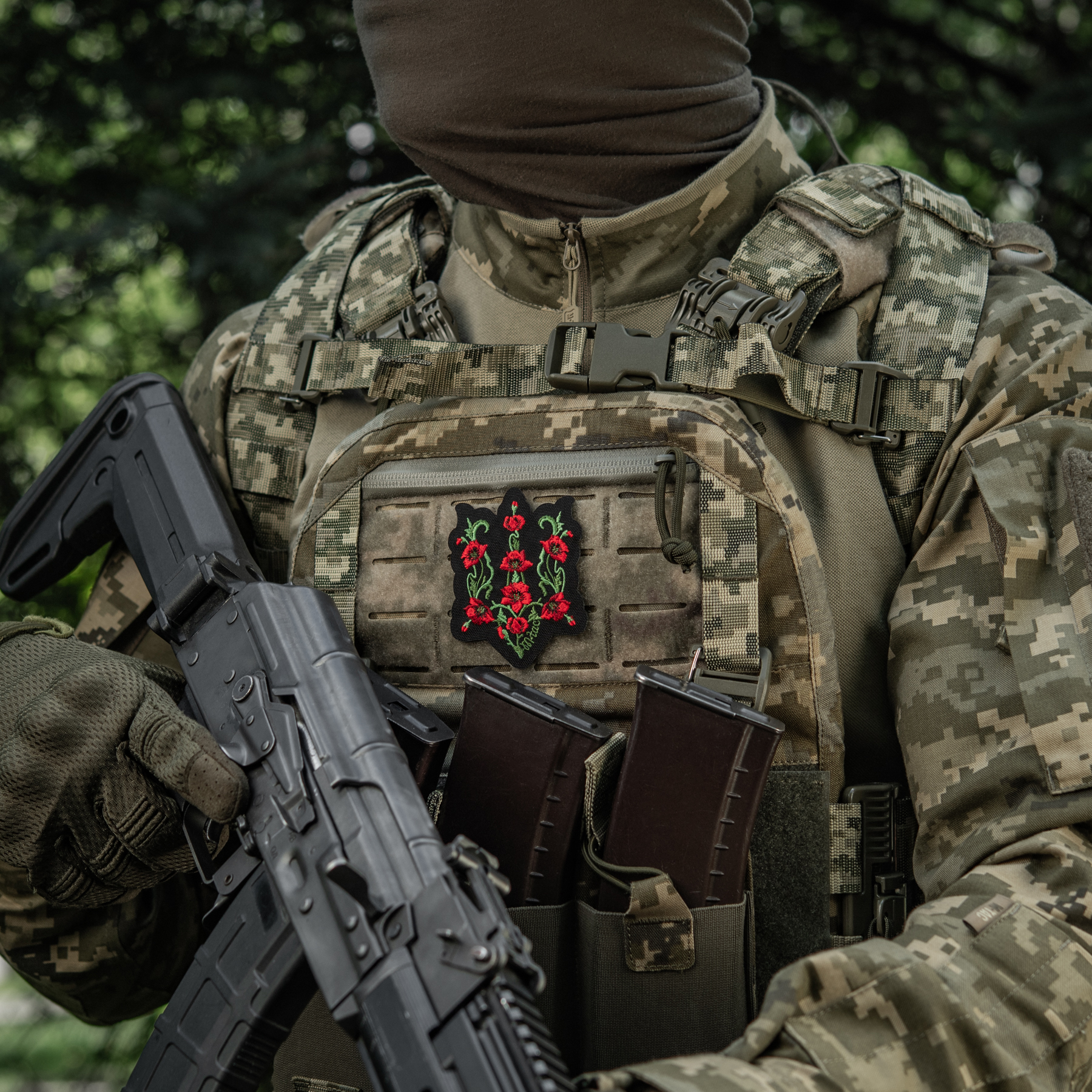 M-Tac нашивка Тризуб Червоний мак (вишивка) Black — 4