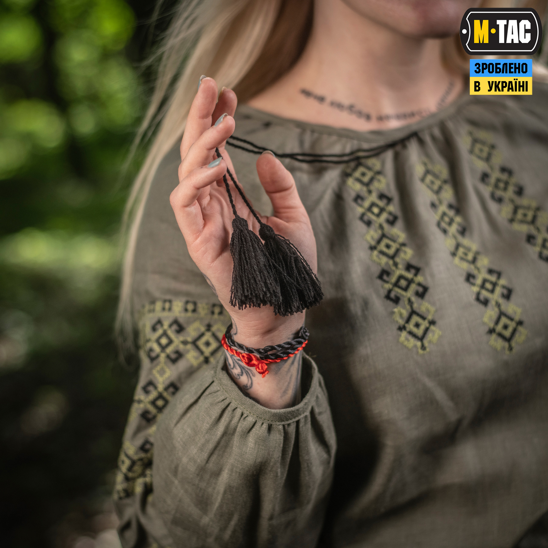 M-Tac вышиванка женская 100% лён олива — 4