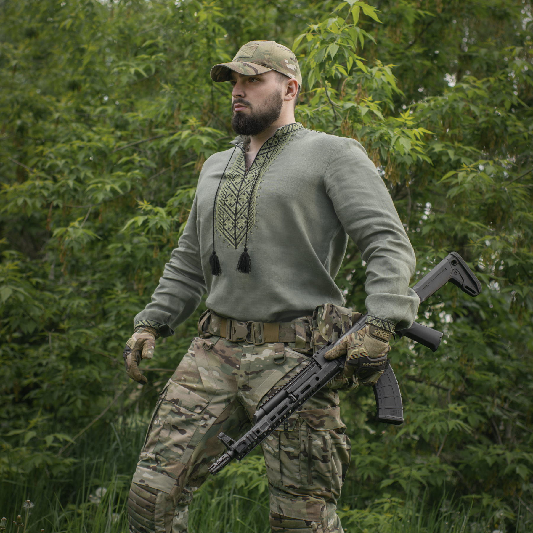 M-Tac вышиванка 100% лён олива — 11