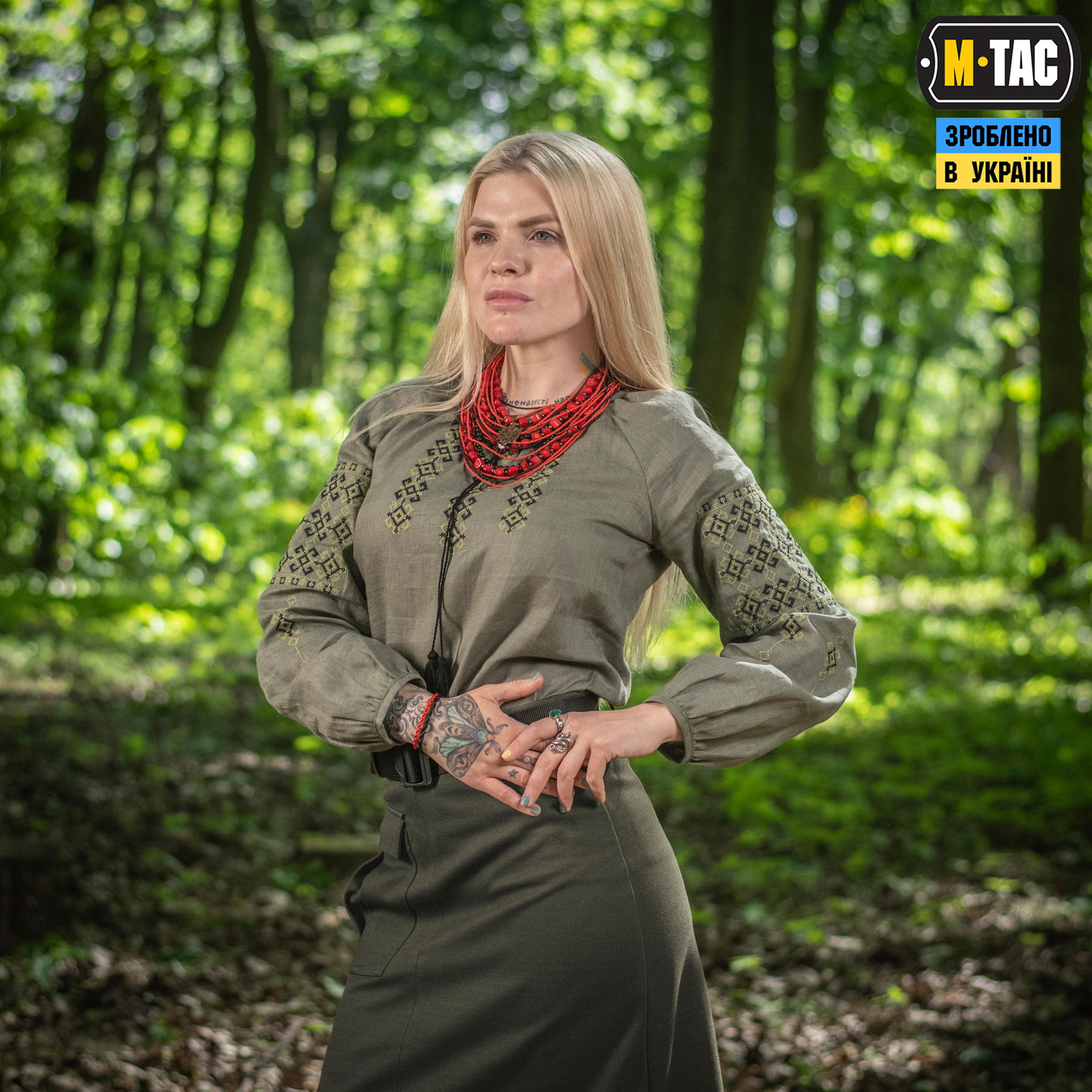 M-Tac вышиванка женская 100% лён олива — 2