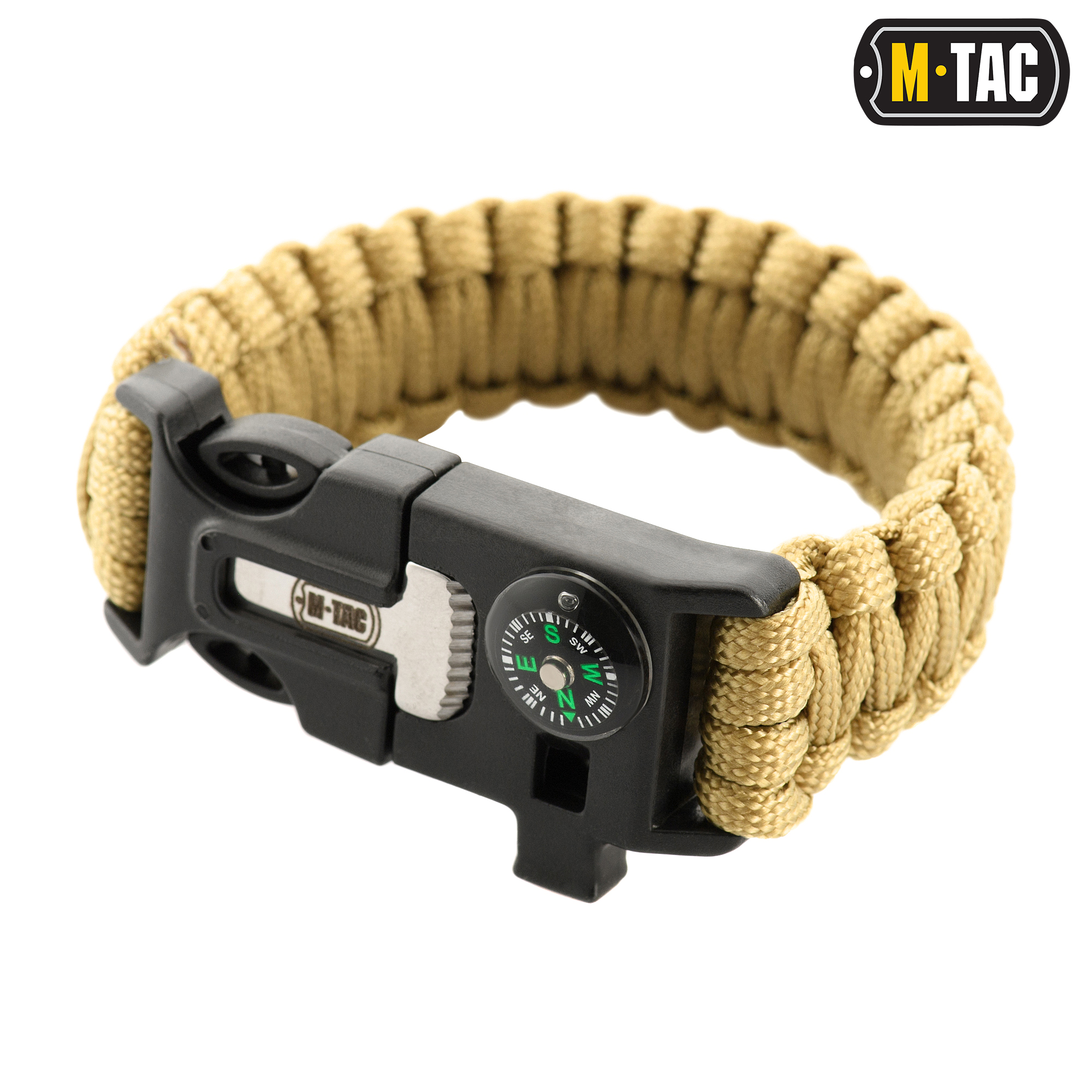 M-Tac браслет паракорд с искровысекателем, компасом и свистком Tan — 2