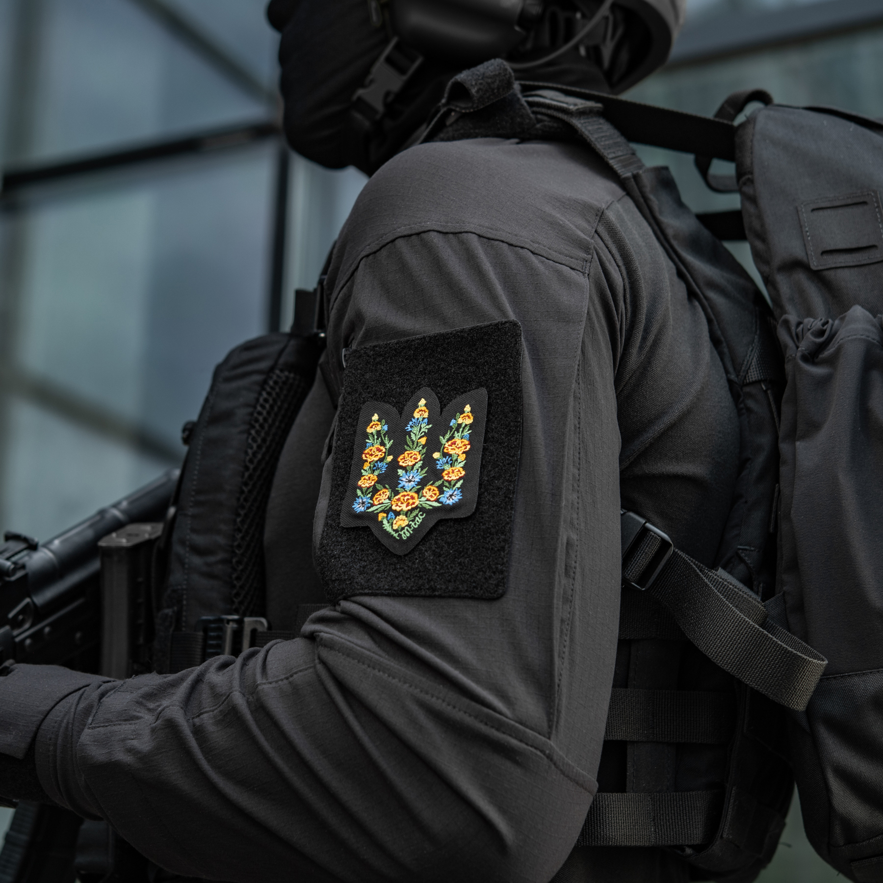 M-Tac нашивка Тризуб Чорнобривці (вишивка) Black — 10